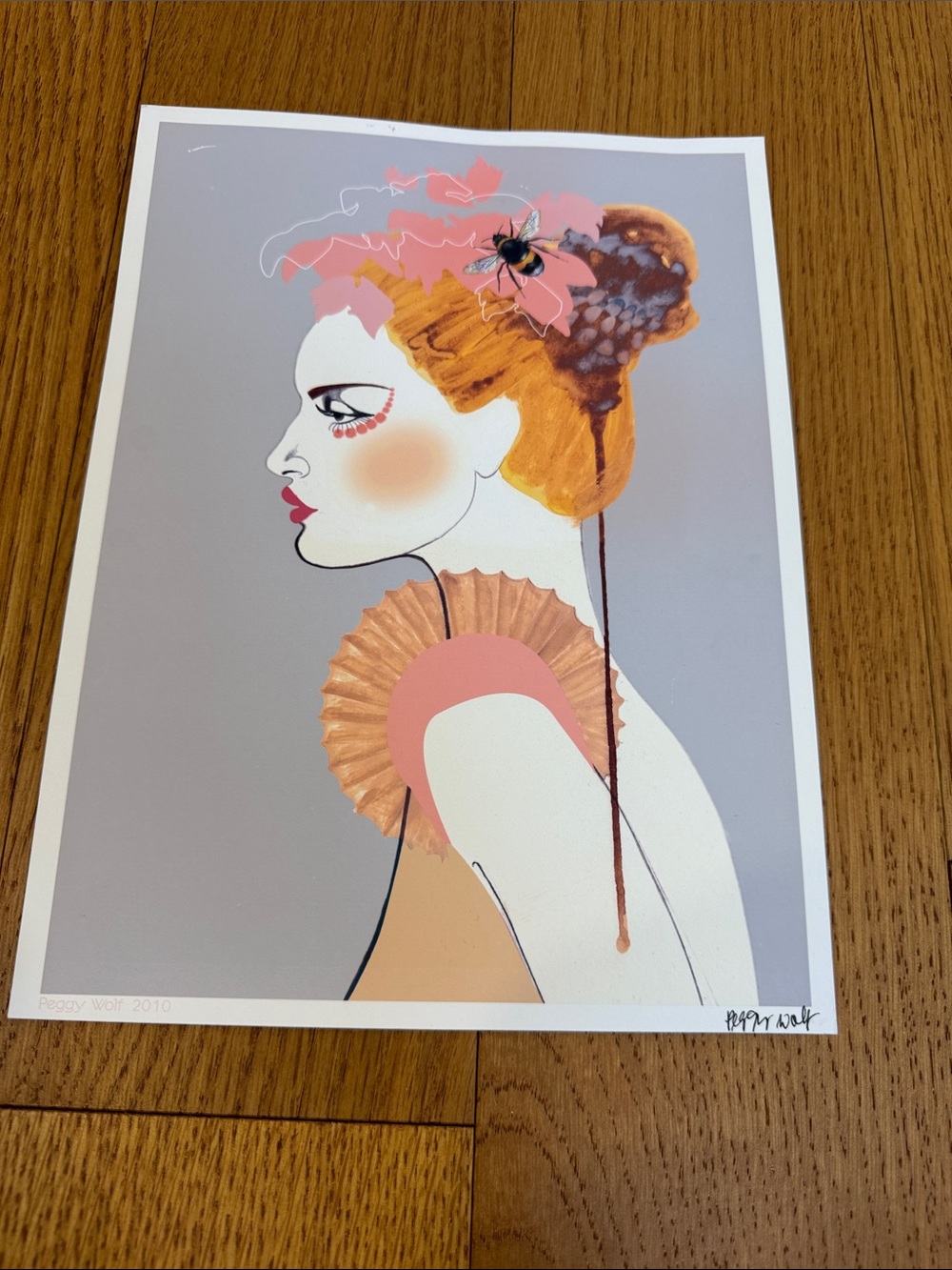 Print of Women's Hair Art - Rosie and her bee 8" x 10"  Peggy Wolf Design